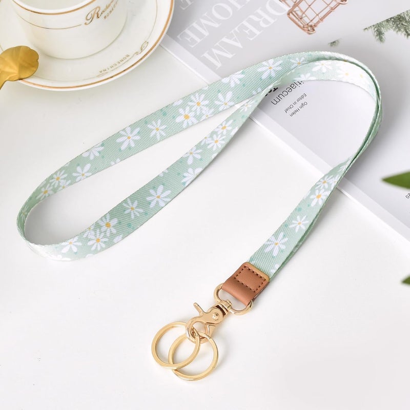 Knagsfa Lanyards for Keys, Neck Lanyards for ID Badges with Metal Hook, Cute Keychain Lanyard for Women, Sage Green Daisy - Image 5
